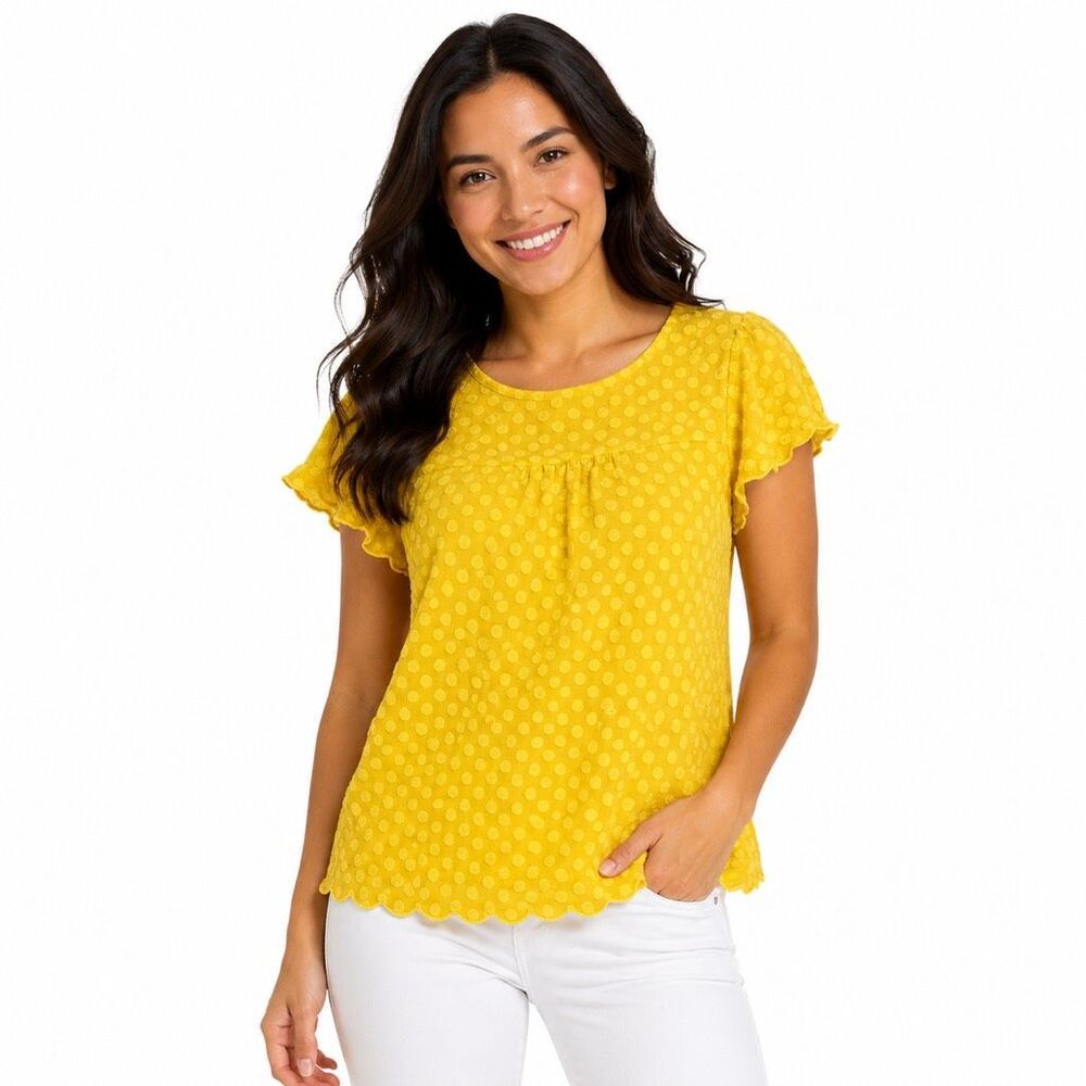 MAEVE ANTHROPOLOGIE Women’s Yellow Short Sleeve Swiss Dot Blouse Size 0